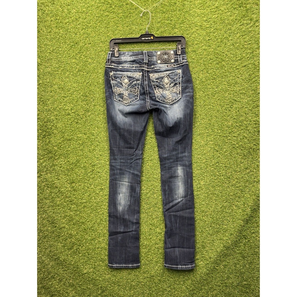 Miss Me Jeans Womens 26 Mid Rise Straight Signature Embellished Cross Pockets